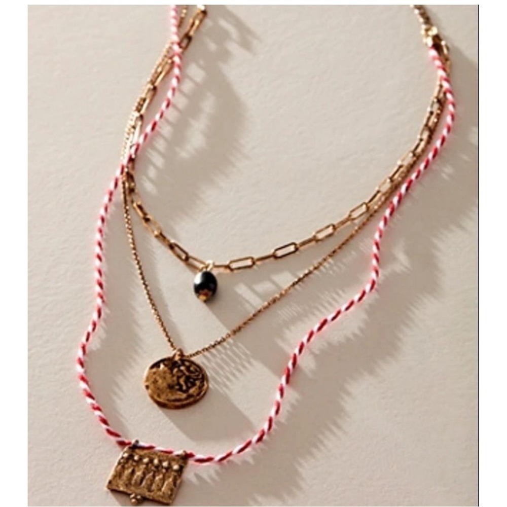 Lenker Layered Necklace Red & Gold MSRP $38